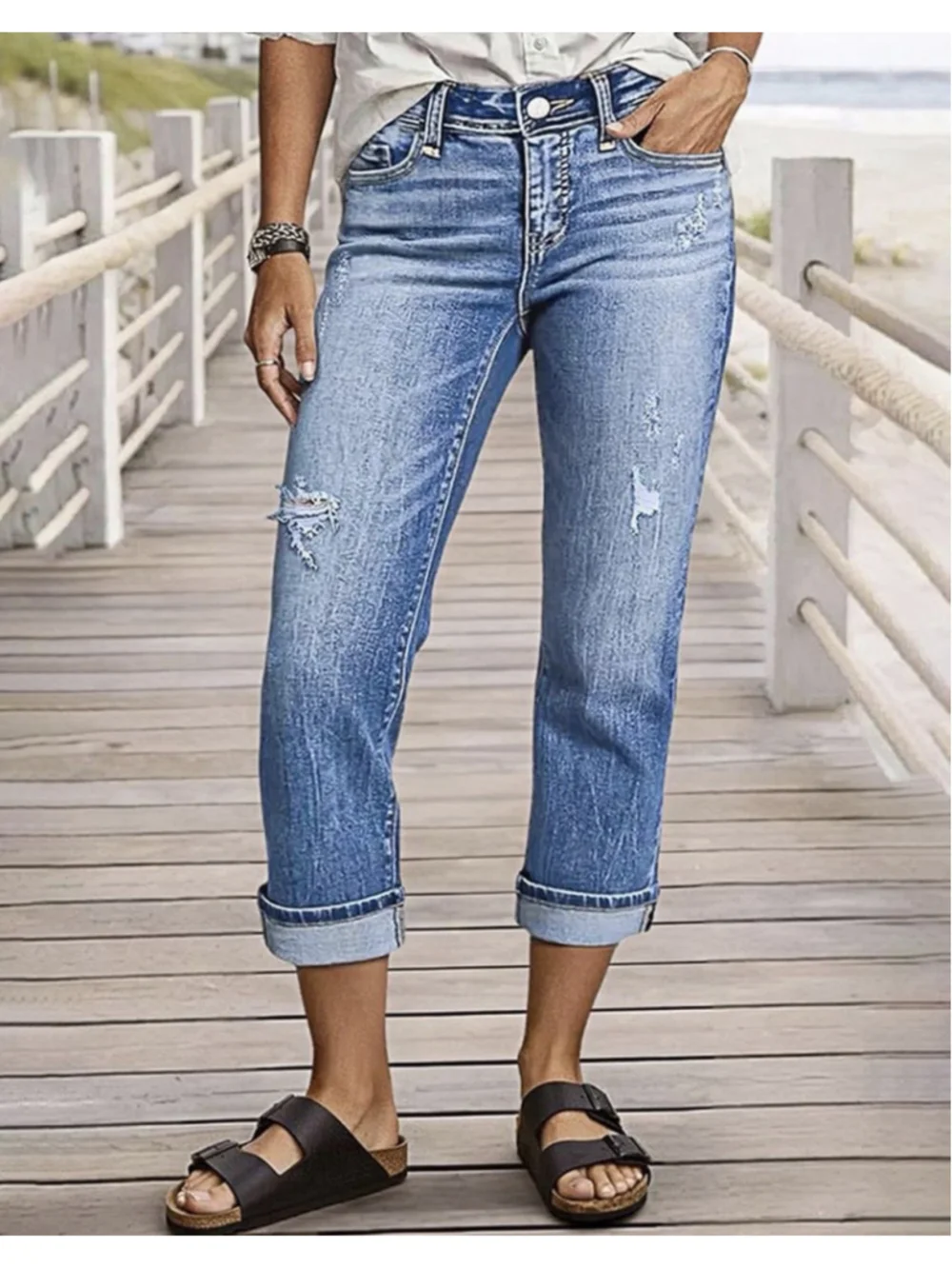 Flamingals Women's Denim Capri Jeans for Women Mid Rise Skinny Capri M